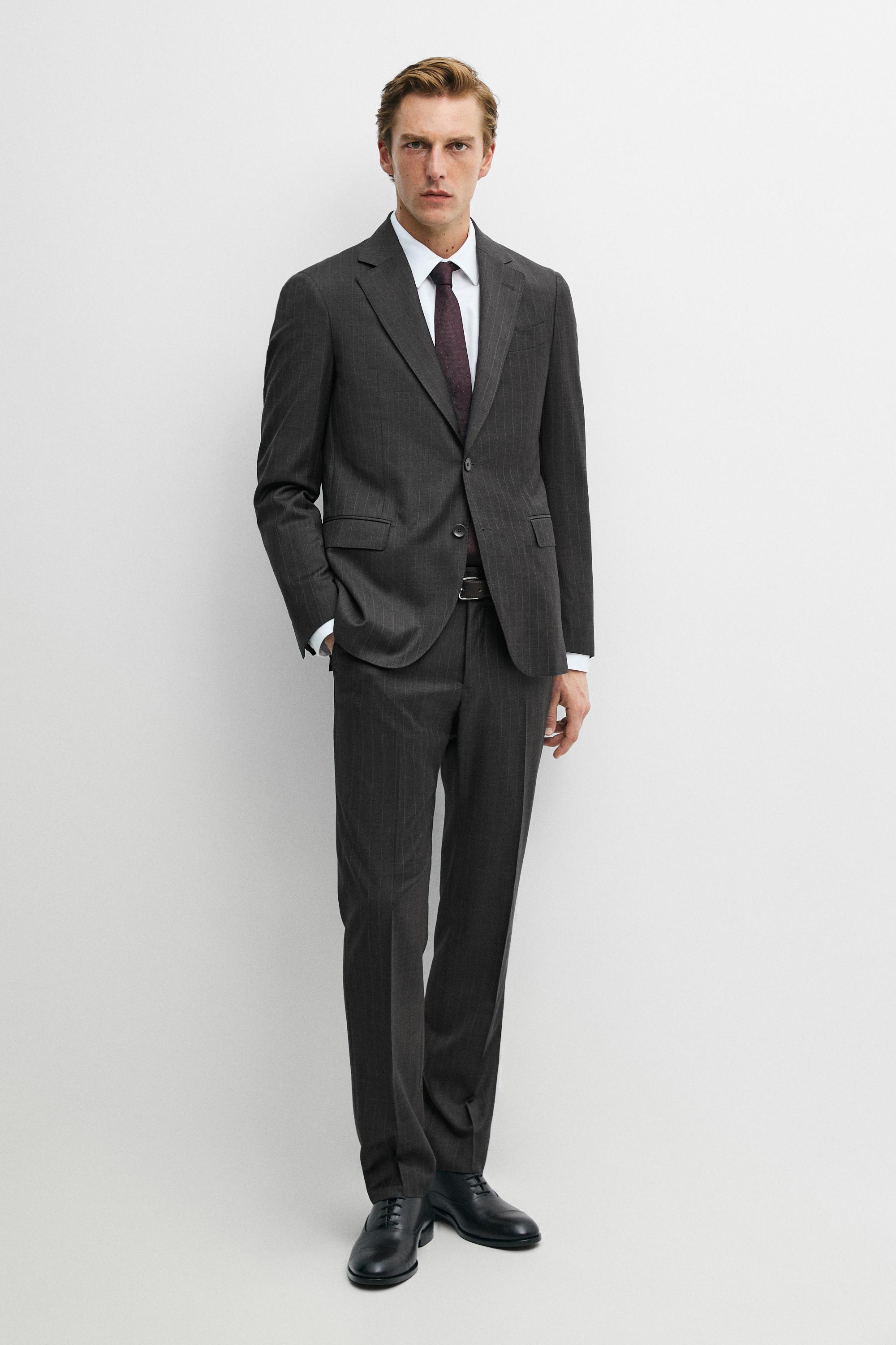100% wool striped suit trousers
