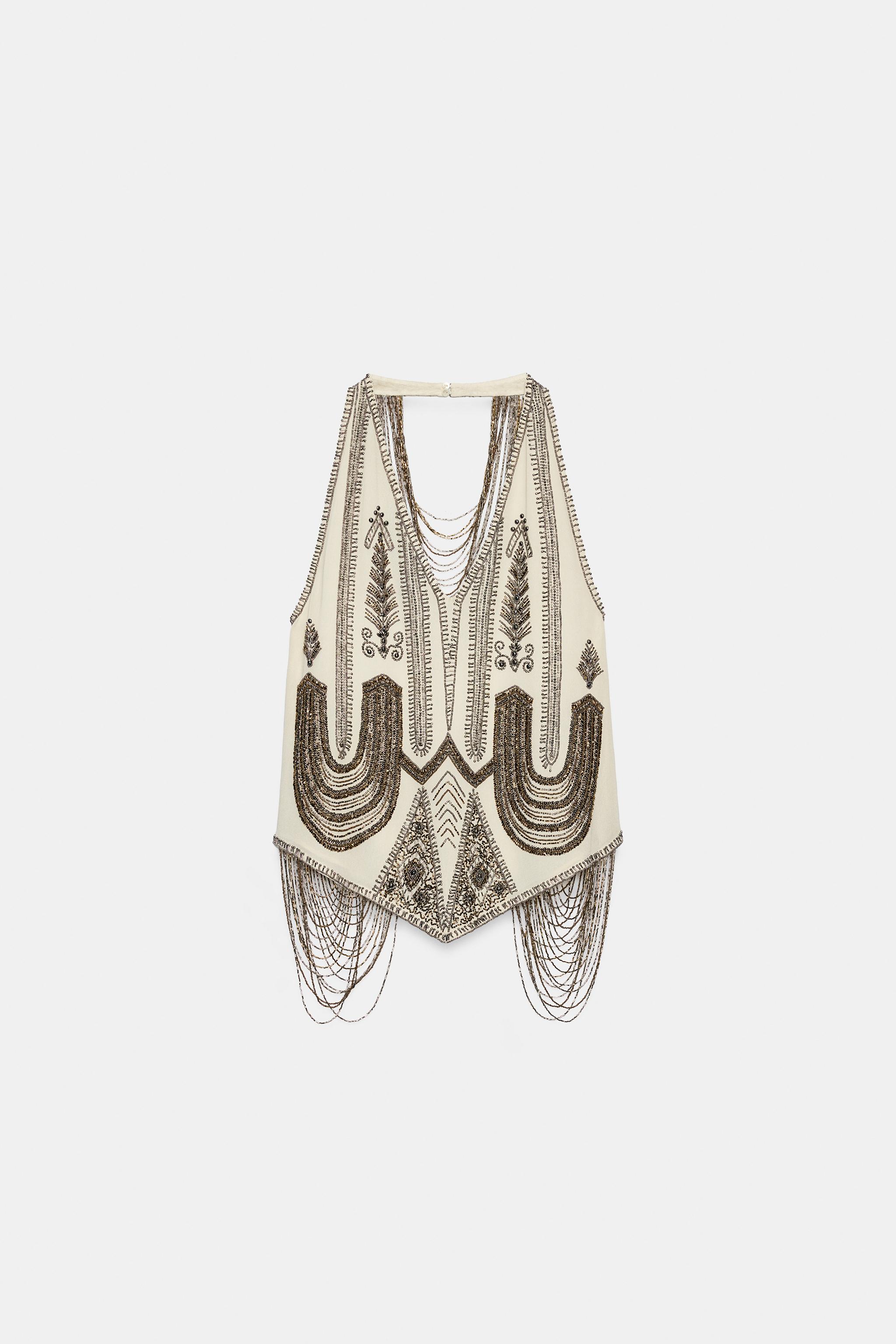 ZW COLLECTION BEADED FRINGE HALTER TOP