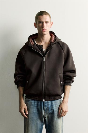 RELAXED FIT TECHNICAL HOODIE JACKET — Brown 1