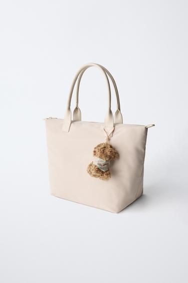 SAC SHOPPER NYLON CHARM CHIEN - Blanc écru de Zara - Image 1