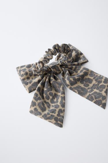 ANIMAL PRINT BOW SCRUNCHIE - Brown by Zara - Image 1