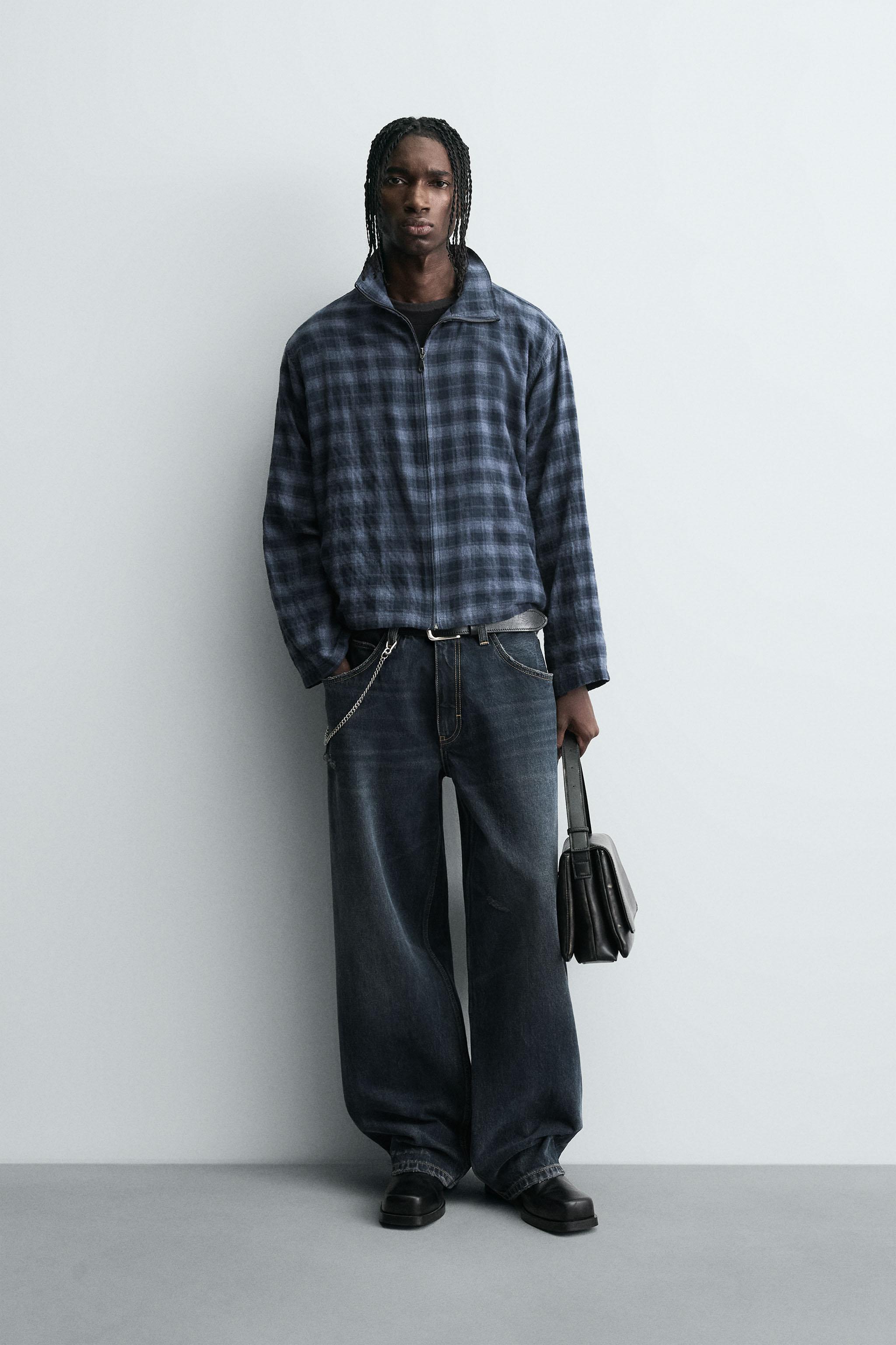 ZIP-UP PLAID SHIRT Blue ZARA Canada - Main Image