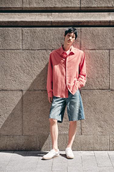 DENIM BERMUDA SHORTS WITH CONTRAST BANDS - Mid-blue by Zara