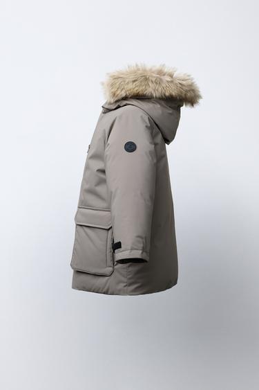 WATER-REPELLENT PARKA WITH DETACHABLE FAUX FUR HOOD - Taupe grey by Zara