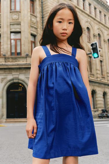 Zara 褶皺府綢洋裝 - 深藍色