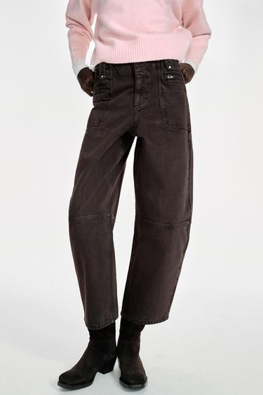 Z1975 MID-WAIST CARGO BARREL JEANS - Brown by Zara