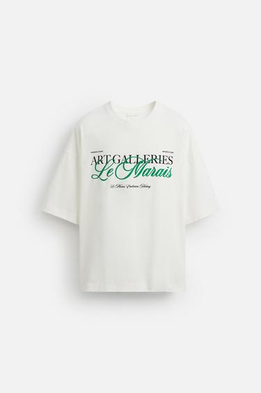 CAMISETA OVERSIZED TEXTO ESTAMPADO - Blanco de Zara