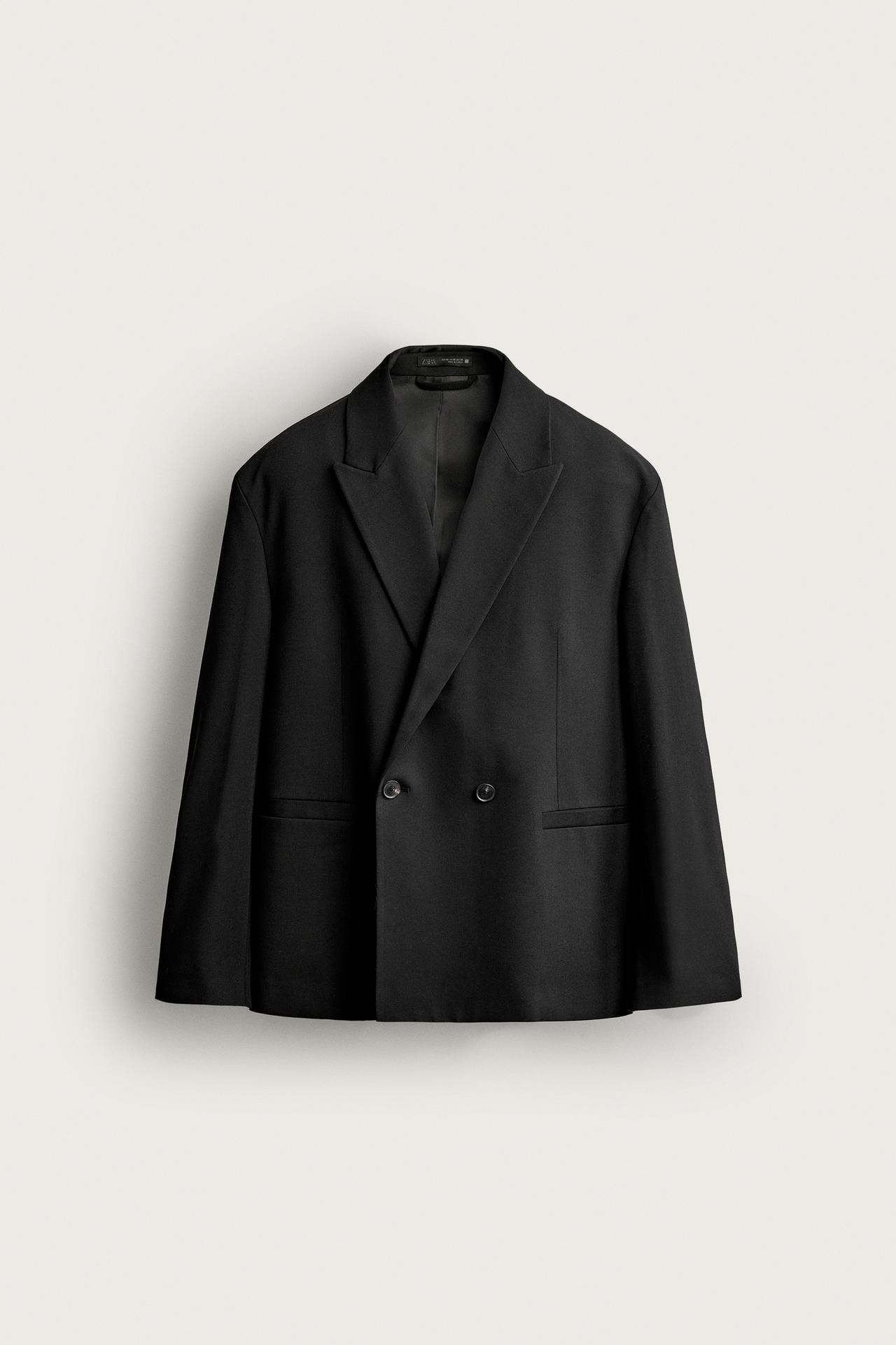 DOUBLE-BREASTED SUIT BLAZER — Black