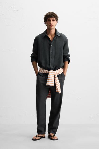CAMISA 100% LINHO - Cinzento-antracito da Zara