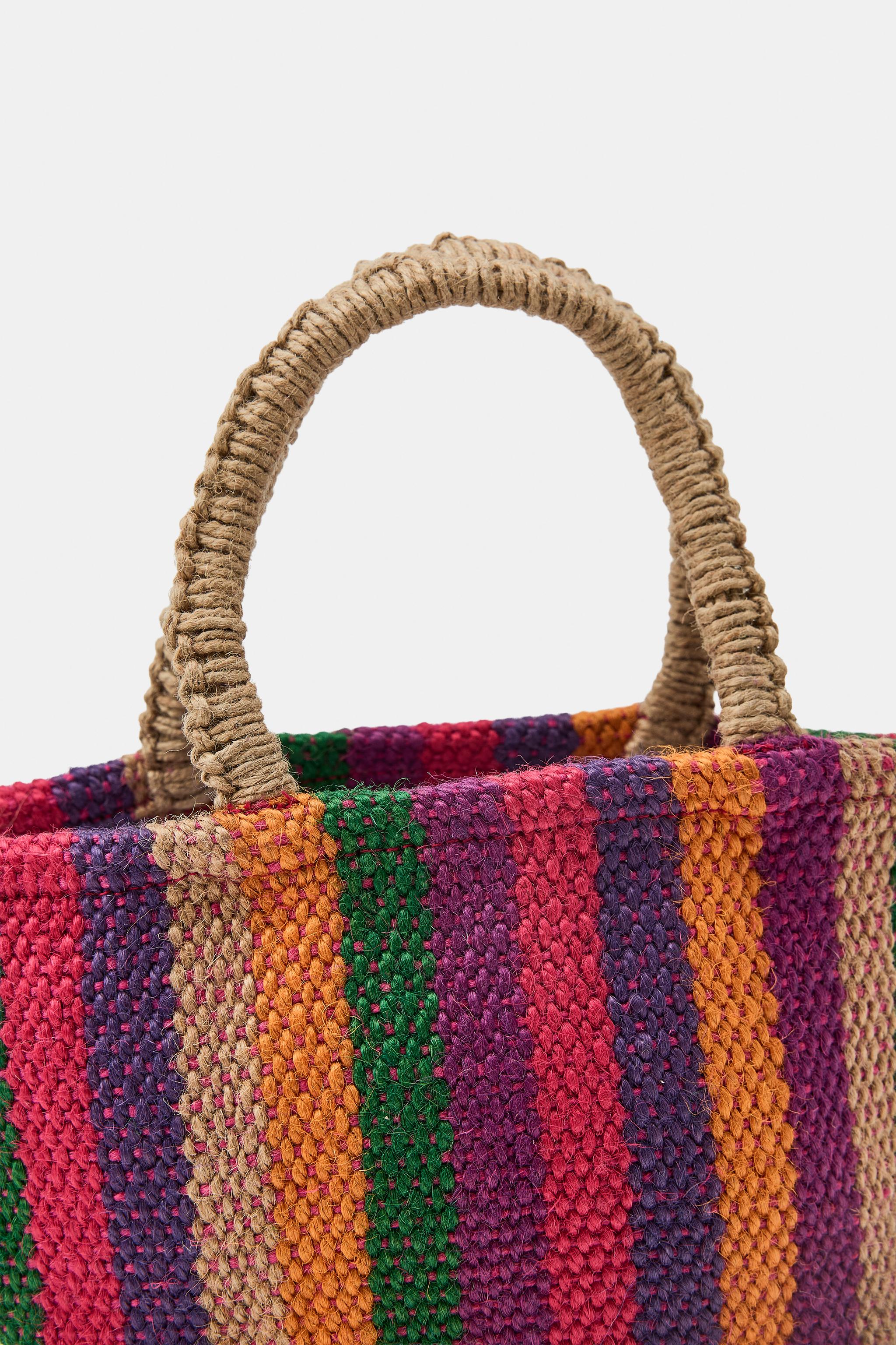 MINI SAC OVALE RAYURES 100% JUTE