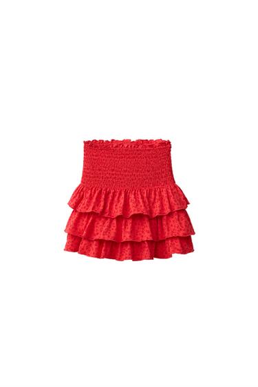 FALDA BERMUDA FLORES - Rojo de Zara