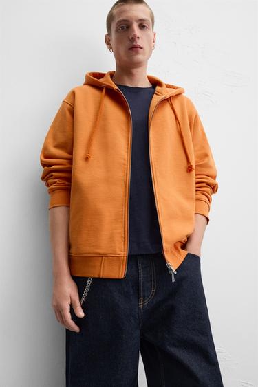 RELAXED FIT ZIP-UP HOODIE - Orange by Zara - Image 4