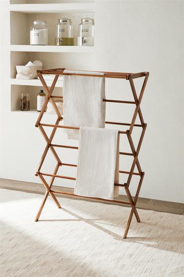 FOLDABLE VERTICAL WOODEN CLOTHES DRYING RACK — Light beige 1