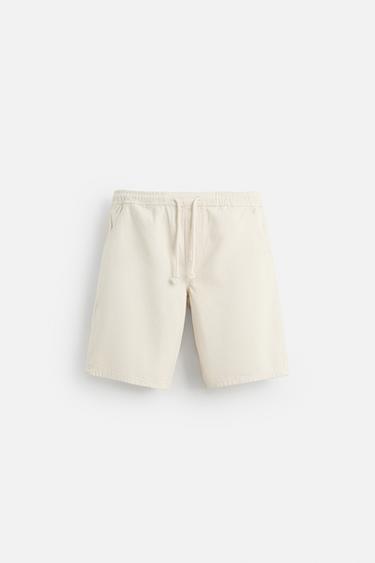 Zara WASHED DENIM SHORTS - Oyster-white