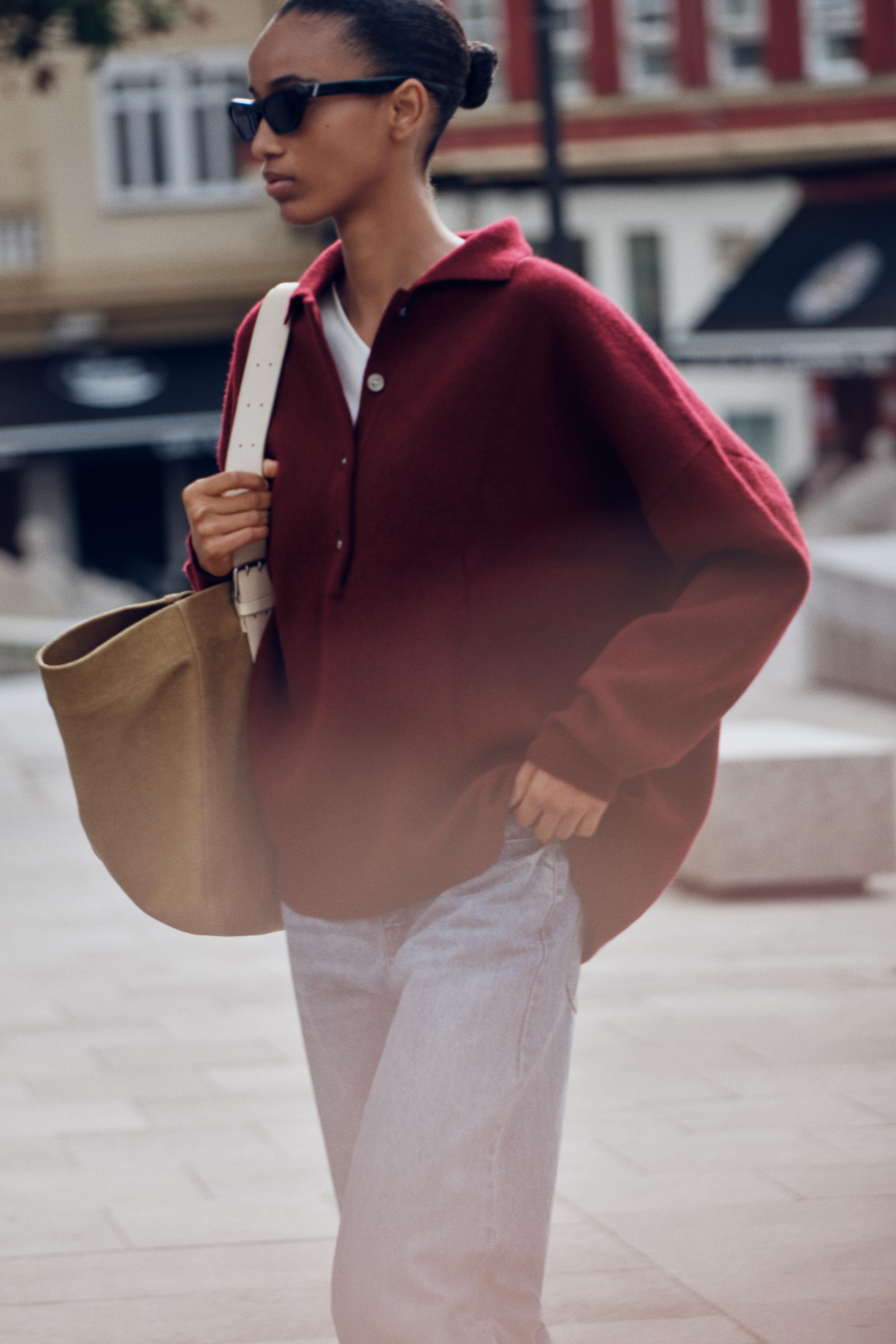 OVERSIZED WOOL POLO SHIRT Maroon ZARA United Kingdom