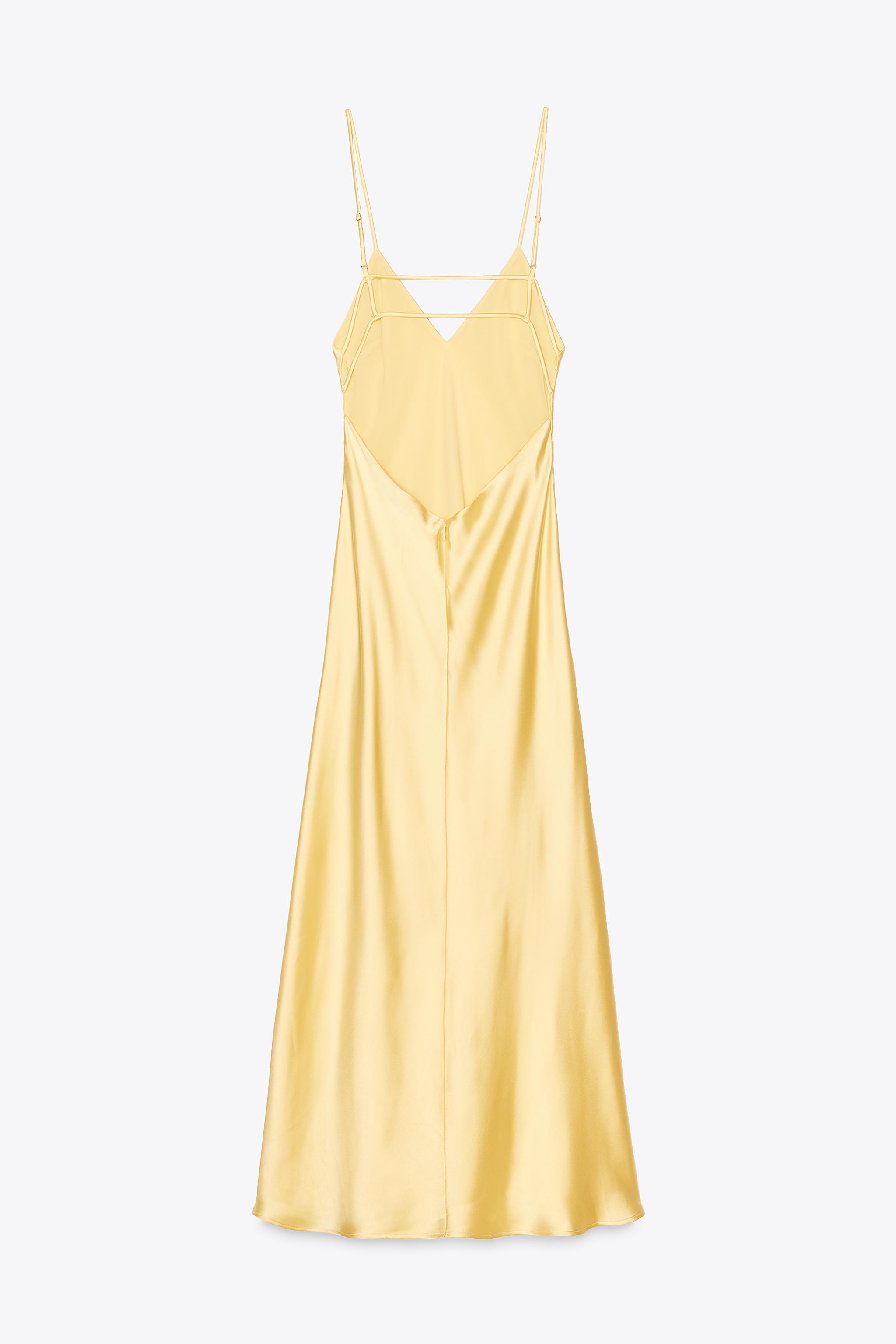 Satin Effect Zara Yellow Dress Satin SATIN EFFECT FOULARD DRESS