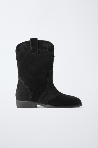 SUEDE COWBOY BOOTS - Black by Zara
