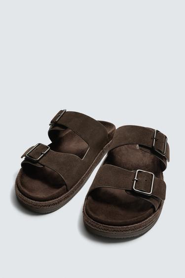 DOUBLE-STRAP LEATHER SANDALS - Chocolate by Zara - Image 4