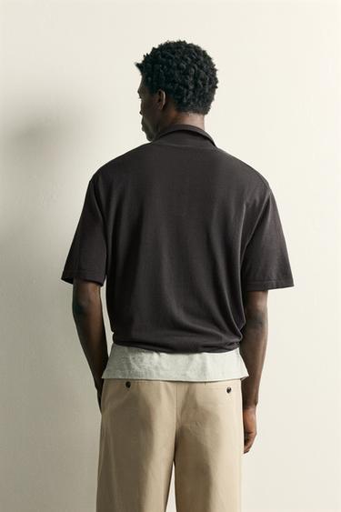 REGULAR FIT COTTON BLEND KNIT POLO SHIRT - Dark brown by Zara
