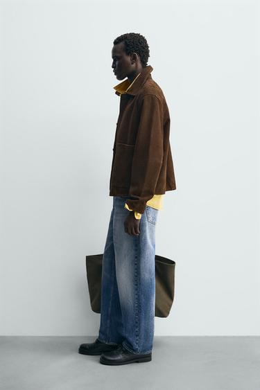 BLOUSON EN CUIR DAIM - Marron foncé de Zara - Image 3