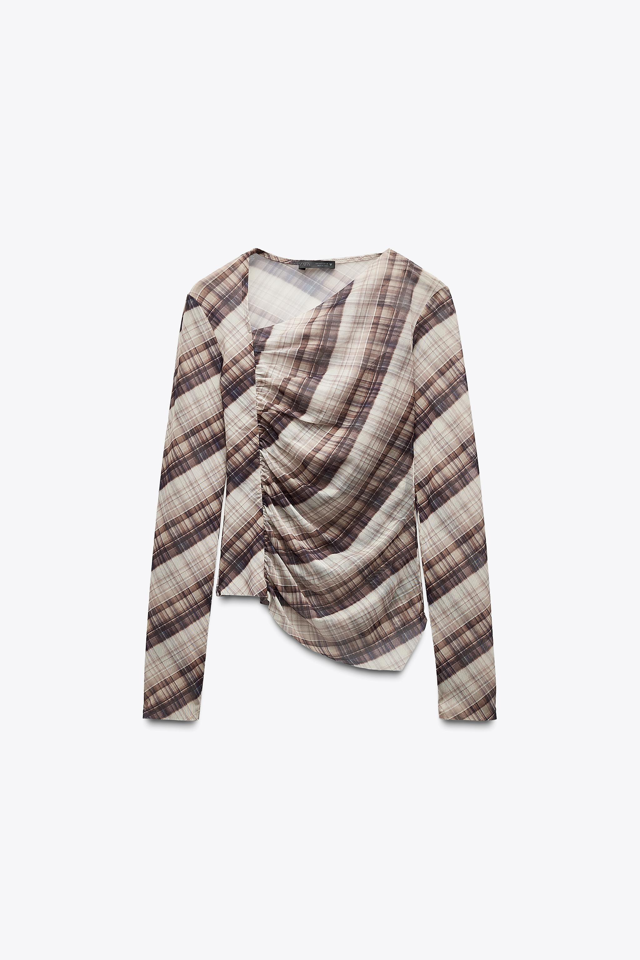 DRAPED PLAID TULLE TOP - Khaki | ZARA Canada DRAPED PLAID TULLE TOP - Khaki | ZARA Canada