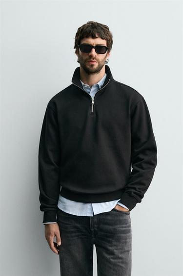 MOLETOM GOLA COM ZÍPER BÁSICO - Preto da Zara