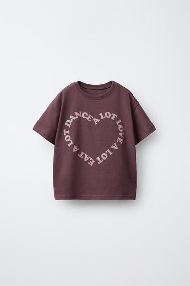 CAMISETA ESTAMPADO TEXTO BRILLO - Burdeos de Zara - Imagen 0