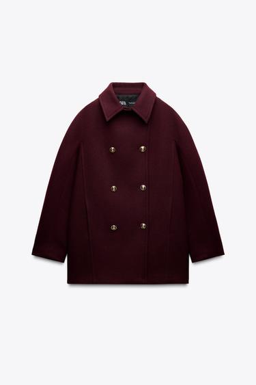 MANTEAU À BOUTONNAGE CROISÉ EN MAILLE AVEC LAINE - Bordeaux de Zara - Image 1