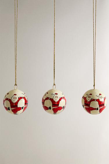 SET ADDOBBI ALBERO A FORMA DI PALLA BABBO NATALE (SET DA 3) - Bianco / Rosso di Zara - Immagine 0