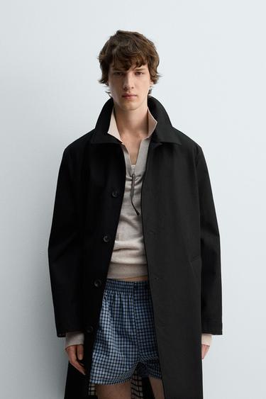 Zara LIMITED EDITION MIXED CHECK TRENCH COAT - Black