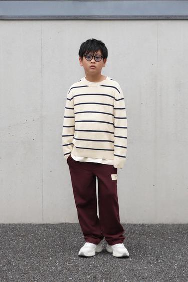 Zara BASIC KNIT SWEATER - Navy / White