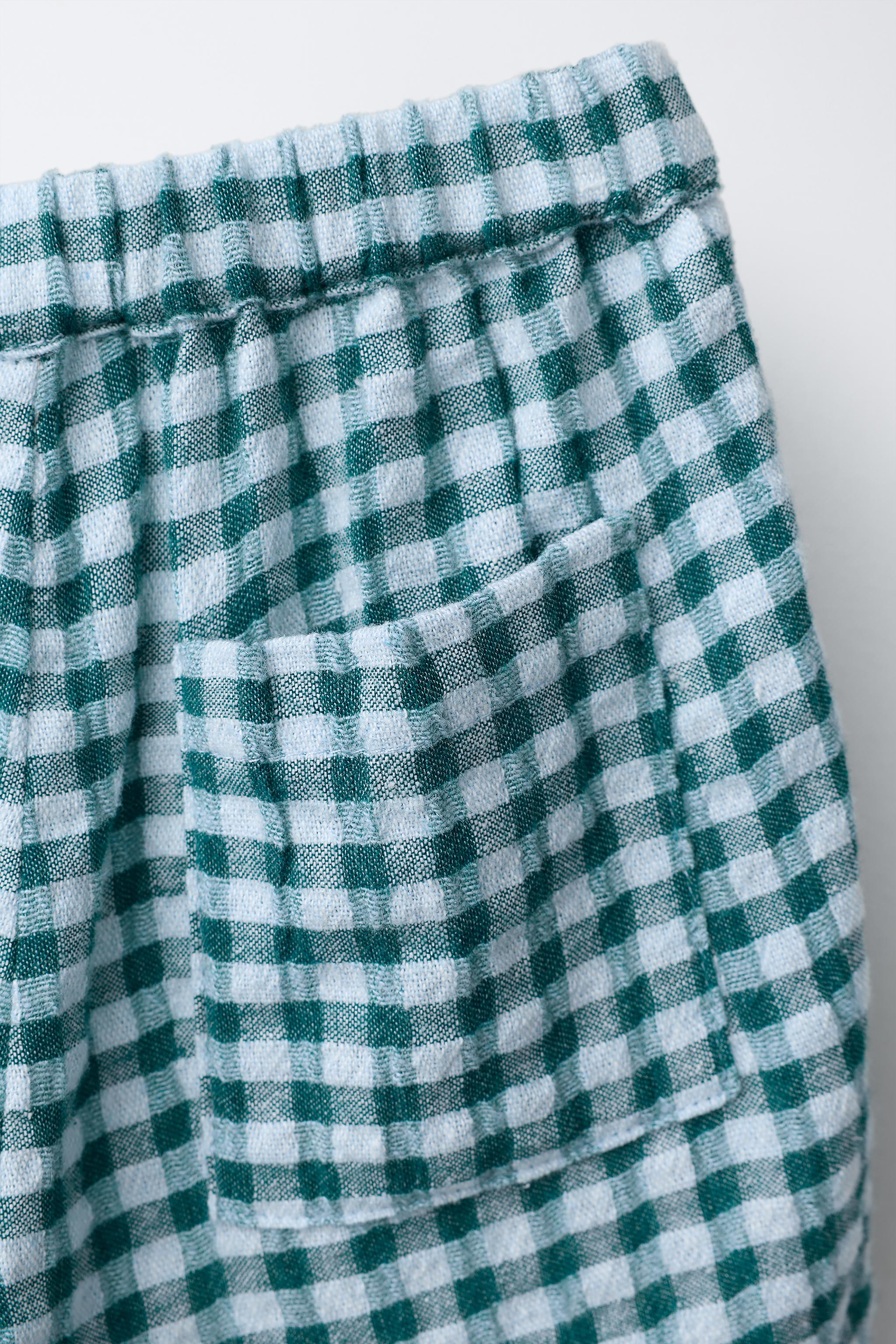 TEXTURED PLAID BAGGY PANTS