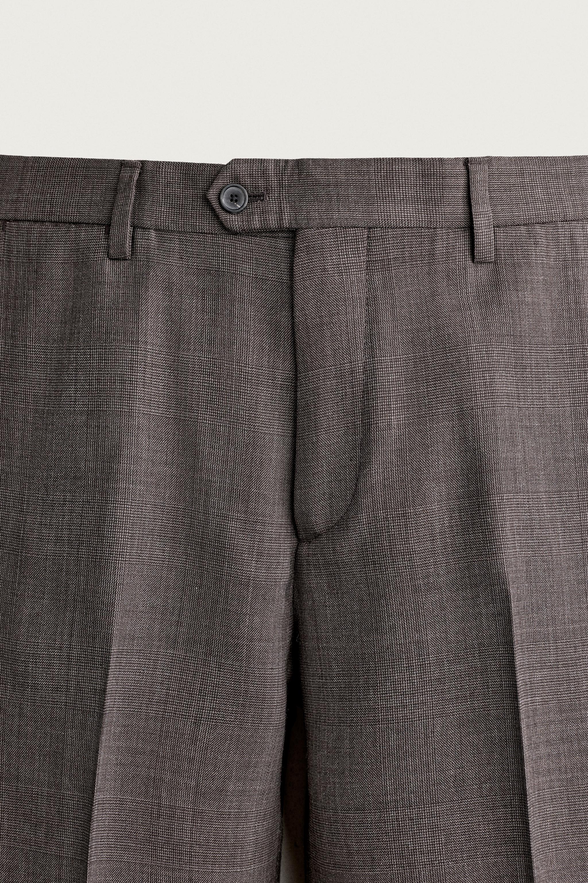 Мужские брюки Zara WOOL-BLEND PLAID PLEATED SUIT PANTS — фото 7