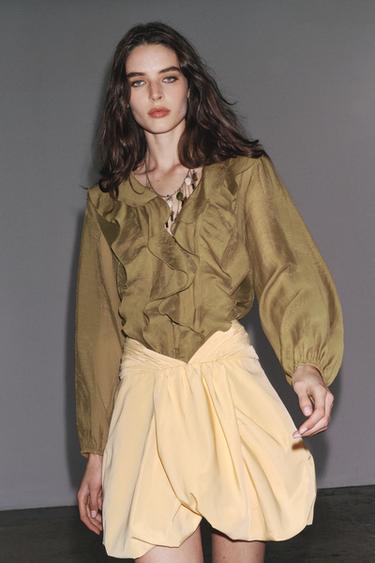 Zara ZW COLLECTION RUFFLED SHIRT - Mustard