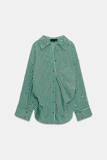 CHEMISE OVERSIZE À RAYURES - vert délavé de Zara - Image 7