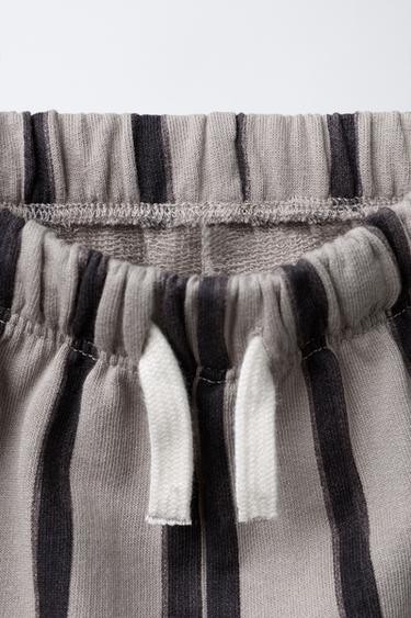 STRIPED BAGGY PLUSH TROUSERS - Sand / Black by Zara - Image 2