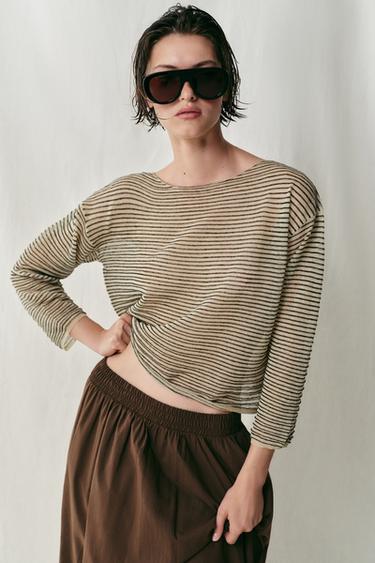 Zara FINE KNIT STRIPED JUMPER - Striped