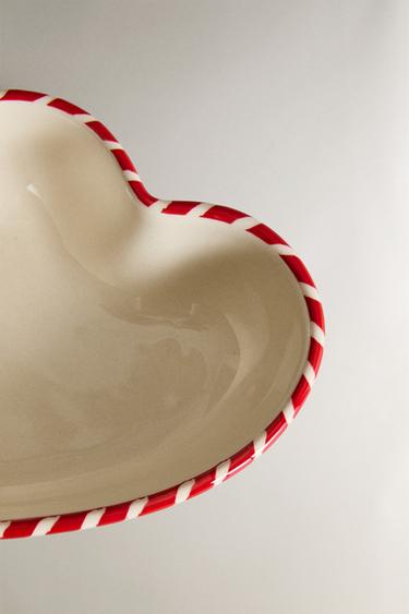 STONEWARE CHRISTMAS BOWL WITH HEART - White / Red by Zara - Image 2