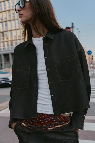 CHEMISE OVERSIZE SURPIQÛRES CONTRASTANTES - Noir de Zara - Image 1