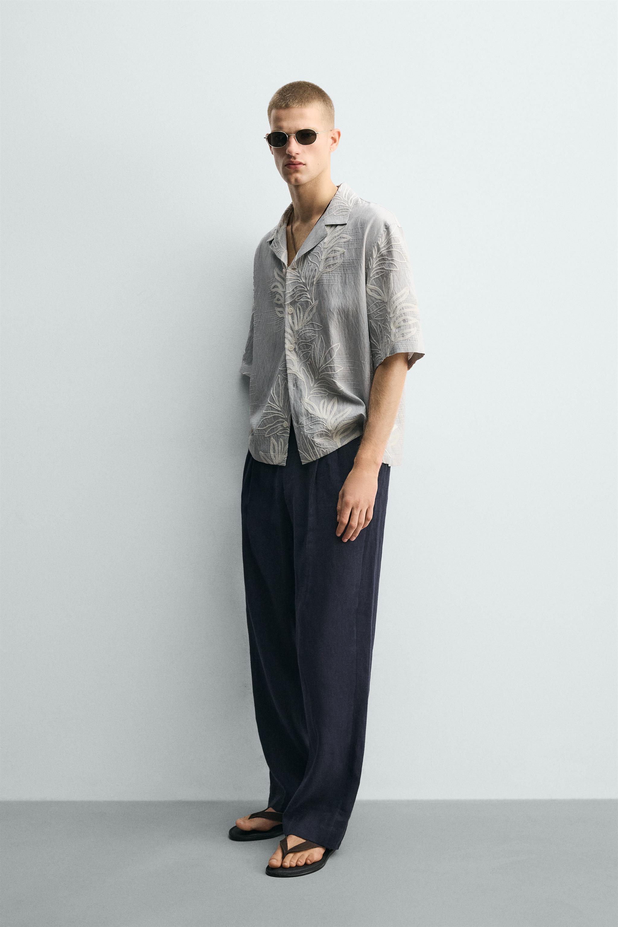 EMBROIDERED LEAF JACQUARD SHIRT - Sky blue | ZARA United States