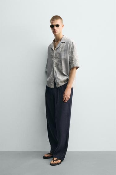 EMBROIDERED LEAF JACQUARD SHIRT - Sky blue by Zara - Image 3