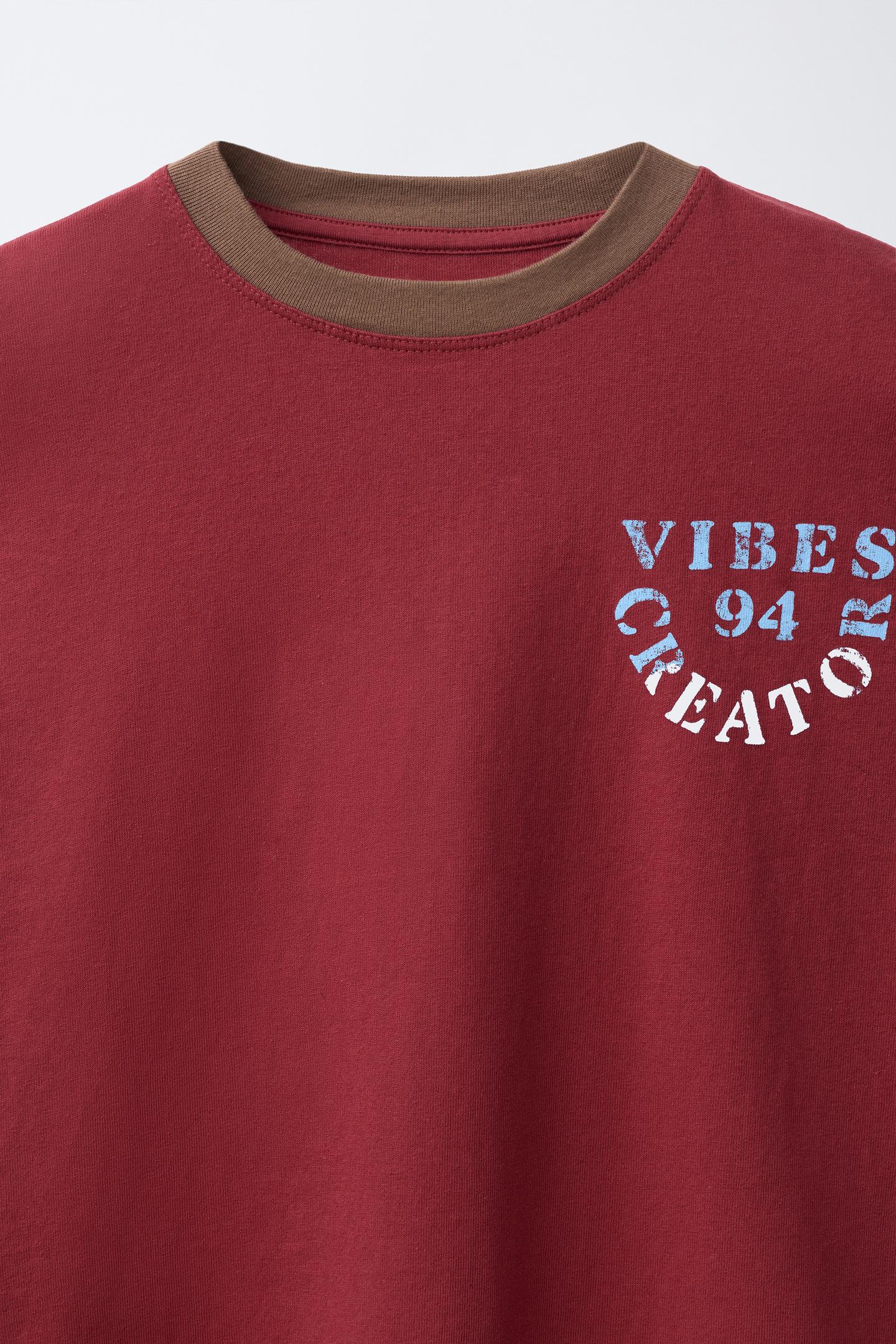 Детская футболка Zara Text Print, цвет: Бордовый — фото 4