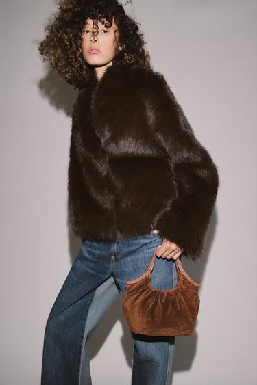 LEATHER MINI TOTE BAG - Brown by Zara
