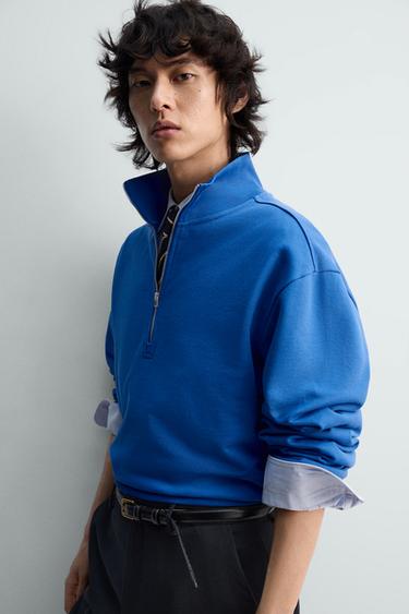 SWEAT REGULAR FIT COL ZIPPÉ - Bleu de Zara - Image 4