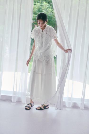 ZW COLLECTION EMBROIDERED LONG SKIRT - Oyster-white by Zara