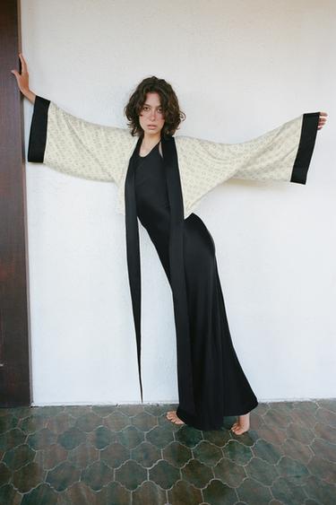 Zara PRINTED CROPPED JACKET - Ecru