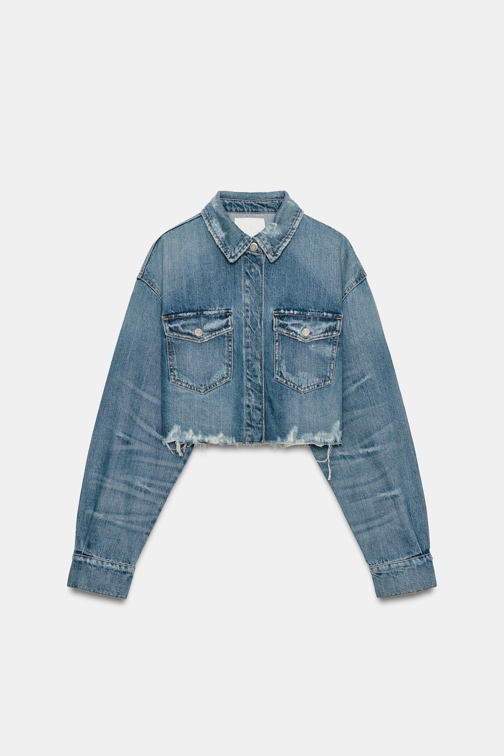 クロップドデニムシャツジャケットTRF - ブルー | ZARA Japan / 日本