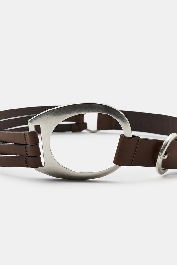 CEINTURE EN CUIR À ANNEAUX - Marron de Zara - Image 3