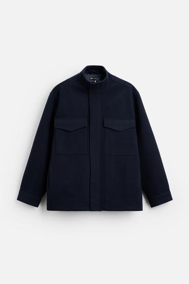 CROPPED WOOL BLEND COAT - Navy blue by Zara