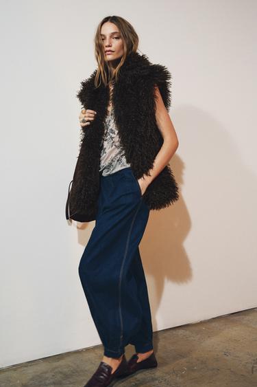 Zara 人造皮草背心 - 棕色